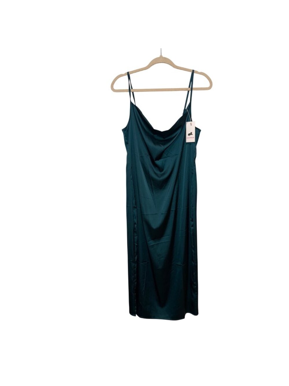 Xxxiticat Teal Satin Cowl Neck Midi Dress With Adjustable Straps Size L NWT